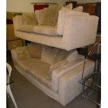 A GOOD QUALITY MODERN LOUNGE SUITE, VIZ A PAIR OF THREE SEATER SETTEE'S, WITH FEATURE FAUX FUR AND