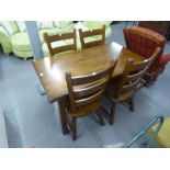 SOLID OAK DINING TABLE AND FOUR MATCHING LADDER BACK CHAIRS