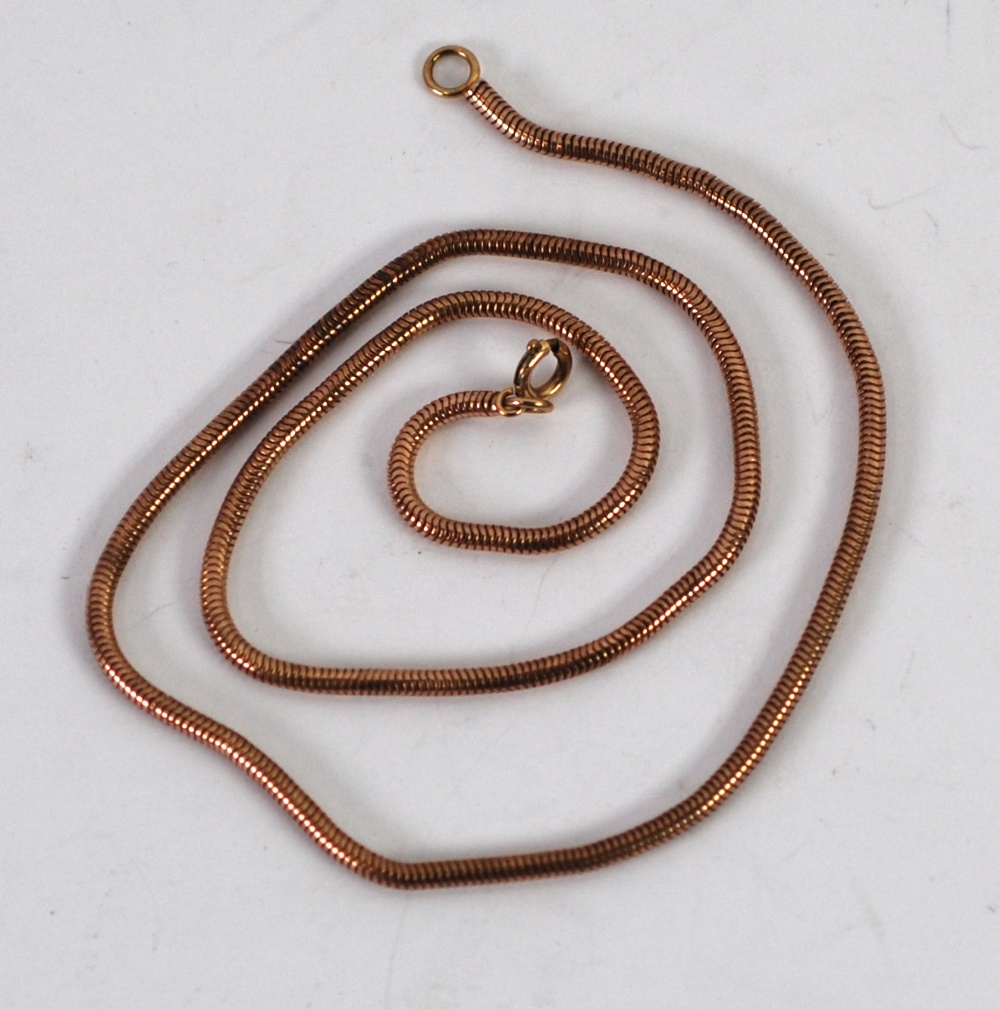 9ct GOLD SNAKE CHAIN NECKLACE, 16" long, 9.7gms