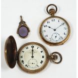 THOMAS RUSSELL & SON, LIVERPOOL, ROLLED GOLD HUNTER POCKETWATCH with Swiss keyless movement, white