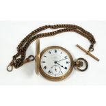 THOMAS RUSSELL AND SON, LIVERPOOL, ROLLED GOLD HUNTER POCKET WATCH, with keyless movement, white