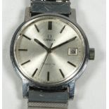 GENTS OMEGA SWISS STAINLESS STEEL WRIST WATCH, with mechanical movement, circular silvered dial with