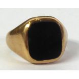 9ct GOLD SIGNET RING, with square black onyx top, 6 gms, ring size 'J'