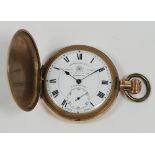 THOMAS RUSSELL AND SON, LIVERPOOL, 'PREMIER' ROLLED GOLD HUNTER POCKET WATCH, with Swiss keyless