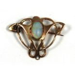 9ct GOLD ART NOUVEAU PERIOD OPENWORK BROOCH PENDANT, set with an oval cabochon opal, 2.8gms