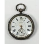 W.C HUGHES, BETHESDA VICTORIAN SILVER POCKET WATCH with key wind movement, white Roman dial with