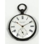 LATE 19th CENTURY POCKET WATCH with key wind movement, white roman dial and subsidiary seconds