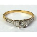 18ct GOLD AND PLATINUM RING, with a solitaire diamond in a square setting, approx .20ct, 2.4gms,