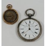 LADY'S 18K GOLD OPEN FACED FOB WATCH, with keyless movement, floral engraved Roman dial, all over