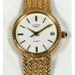 'ROTARY' Lady's quartz gold plated wrist watch with circular white dial with calendar aperture and