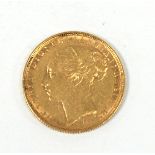 VICTORIAN GOLD SOVEREIGN 1886, Melbourne mint, smaller head, WW on truncation, horse with long tail,