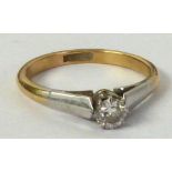 18ct GOLD AND PLATINUM RING, set with a solitaire diamond, approx .25ct, 3gms, ring size 'M'