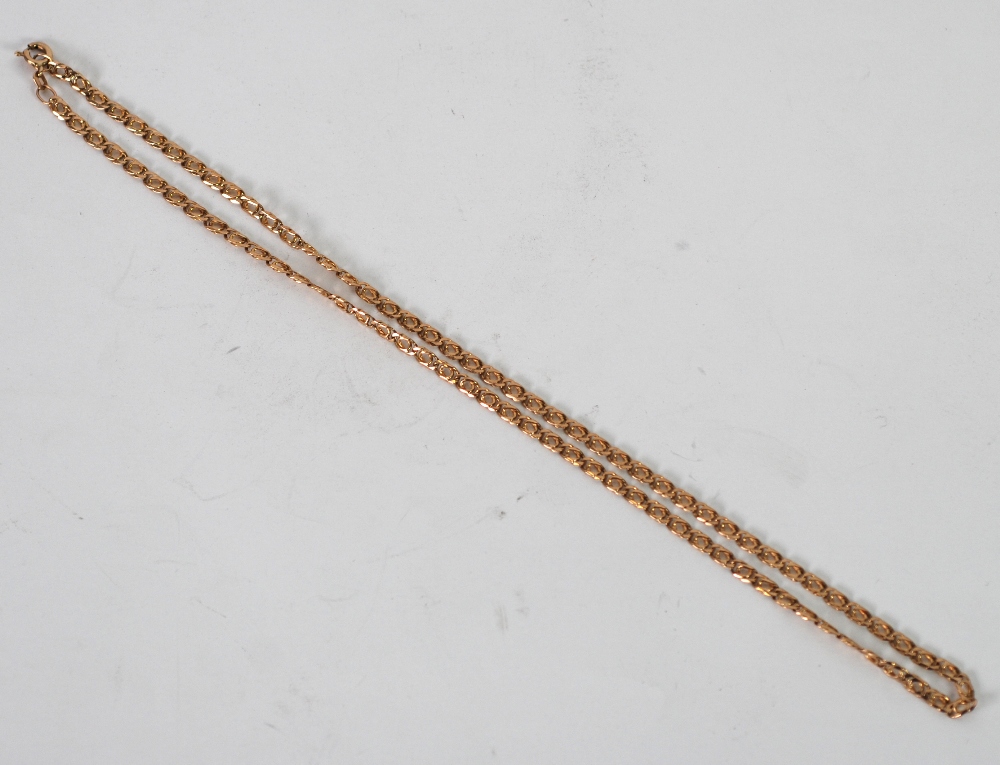 9ct GOLD CHAIN NECKLACE, with flattened curb pattern links, 19" longs, 7.5gms