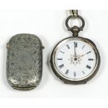 LADY'S CONTINENTAL OPEN FACED POCKETWATCH with key wind movement, decorated white Roman dial,