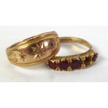 PROBABLY VICTORIAN 9ct GOLD RING, the broad lozenge shaped top, star set with three tiny diamonds,