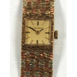 JEAN RENET, LADY'S 9ct GOLD CASED WRIST WATCH, 17 jewel movement, gilt square dial with batons, in