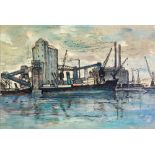 ATTRIBUTED TO RICHARD WEISBROD (1906 - 1991) PEN AND WASH Dock scene The back inscribed '(signed
