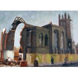 ROGER HAMPSON (1925 - 1996) OIL PAINTING ON BOARD 'Demolition St. Saviour's Church, Bolton'