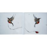 PABLLO DE LA CRUZ (20th/21st CENTURY) MIXED MEDIA ON PAPER - TWO SHEETS Two Humming birds 'Love'