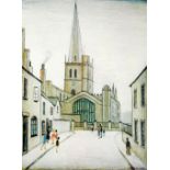 •L. S. LOWRY (1887 - 1976) ARTIST SIGNED LIMITED EDITION COLOUR PRINT, 'Burford Church', Signed and