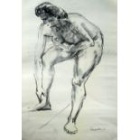 EMMANUEL LEVY CHARCOAL DRAWING Seated female nude Signed and dated (19)56 22" x 15" (56 x 38cm) (