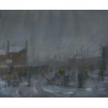 R. DUDLEY BAILEY (b. 1931) PASTEL DRAWING Figures in a winter townscape signed with monogram lower