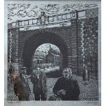 ROGER HAMPSON (1925 - 1996) LINO CUT ON GREY PAPER 'Bridge in Bolton' Signed, titled and numbered