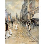 MARGARET CHAPMAN (1940 - 2000) OIL PAINTING ON BOARD 'Whit Walks in a Lancashire Town' Signed and