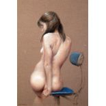 AL(LA)N COWNIE (b. 1927) PASTEL ON COLOURED PAPER 'Nude on Blue Swivel Chair' Signed Aln Cownie,