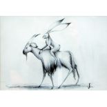 ADAM WEBSPER (b. 1970) PENCIL DRAWING 'Goat Rider' Signed, titled to 'Certificate of Authenticity'