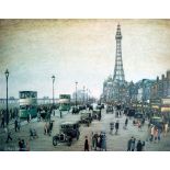 ARTHUR DELANEY (1927 - 1987) LIMITED EDITION COLOUR PRINT Blackpool street scene with street cars