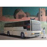 •DORIAN KER (b. 1948) OIL ON BOARD 'Plaxton coach in Bradgate Park' Signed verso 20" x 28 3/4" (51 x