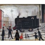 •L. S. LOWRY (1887 - 1976) ARTIST SIGNED LIMITED EDITION COLOUR PRINT Level Crossing with Train An