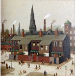 •ARTHUR DELANEY (1927 - 1987) OIL PAINTING ON BOARD 'Peel Mill, Blackburn' Signed lower left 11 1/4"