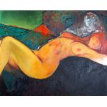 GERARD DUREUX (1940 - 2014) OIL ON CANVAS 'Nu cambre', study of a reclining female nude Unsigned