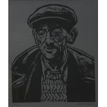 ROGER HAMPSON (1925 - 1996) LINO CUT ON GREY PAPER 'Frank' Signed, titled and numbered 1/10 in