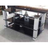 A 'SPECTRAL' BLACK GLASS AND METAL THREE TIER HI-FI STAND.