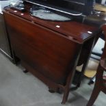 A MAHOGANY DROP LEAF SAVE-SPACE DINING TABLE AND A MODERN MAHOGANY EFFECT DISPLAY SIDE CABINET