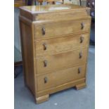 GENTS OAK CHEST OF FOUR LONG DRAWERS AND WITH LIFT UP TOP WITH INTERIOR MIRROR AND COMPARTMENTS