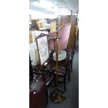 MAHOGANY WINE TABLE, A GRATE SCREEN, AN OVAL FOOTSTOOL AND A STANDARD LAMP (4)