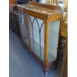 OAK DWARF DISPLAY CABINET WITH ASTRAGAL GLAZED DOORS ON CABRIOLE SUPPORTS, CLAW AND BALL FEET