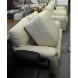 CREAM LEATHER LOUNGE SUITE OF THREE PIECES AND A MATCHING SQUARE FOOTSTOOL BY ARIGI BIANCHI