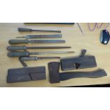 A LARGE QUANTITY OF WOOD WORKING AND OTHER HAND TOOLS, INCLUDING PLANES, FILES, SCRIBES ETC....