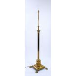 EARLY TWENTIETH CENTURY EMBOSSED BRASS TELESCOPIC STANDARD LAMP, of corinthian column form with