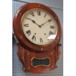 VICTORIAN ROSEWOOD AND MOTHER O'PEARL INLAID DROP DIAL WALL CLOCK, the 11 1/2" enamelled Roman dial,