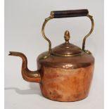 ANTIQUE SEAMED COPPER KETTLE with acorn finial, TOGETHER WITH A REPRODUCTION BLACK CAST METAL 'PUNCH