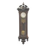 GOOD QUALITY EARLY TWENTIETH CENTURY TRIPLE WEIGHT VIENNA WALL CLOCK, the 6 1/4" two part