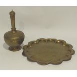 GOOD QUALITY LATE NINETEENTH CENTURY INDIAN EMBOSSED BRASS VASE AND COVER, the shouldered ovoid