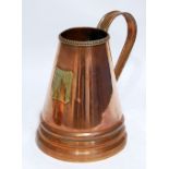 'COBERLY MANOR' GEORGIAN COPPER LARGE CORN MEASURE, of tankard form with gadrooned rim and high