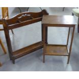 MAHOGANY CIRCA 1920's THREE DIVISION STICK STAND WITH METAL DRIP TRAY AND AN OBLONG TWO TIER